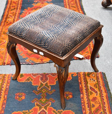 Lot 1272 - A Square Mahogany Stool, with carved cabriole...