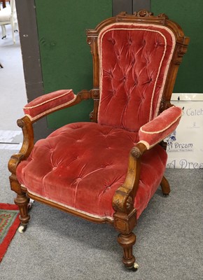 Lot 1074 - An Edwardian Carved Walnut Armchair,...