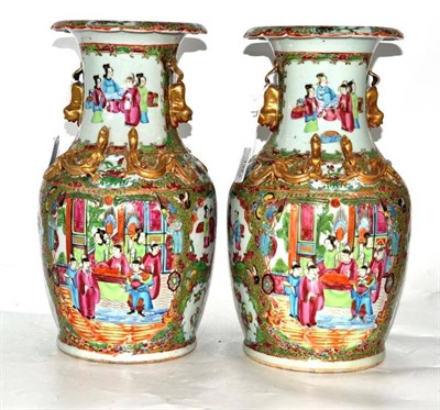 Lot 132 - A Pair of Chinese Export Porcelain Baluster Vases, circa 1880, decorated in Canton enamels with...