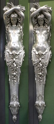 Lot 1209 - A Pair of Large Silvered Fibre Glass Caryatids,...