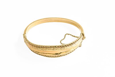 Lot 255 - A 9 Carat Gold Hinged Bangle, inner...