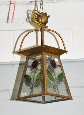 Lot 1197 - An Arts & Crafts Brass Four-Glass Lantern,...