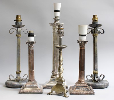 Lot 436 - Table Lamps, to include; a pair of silver...