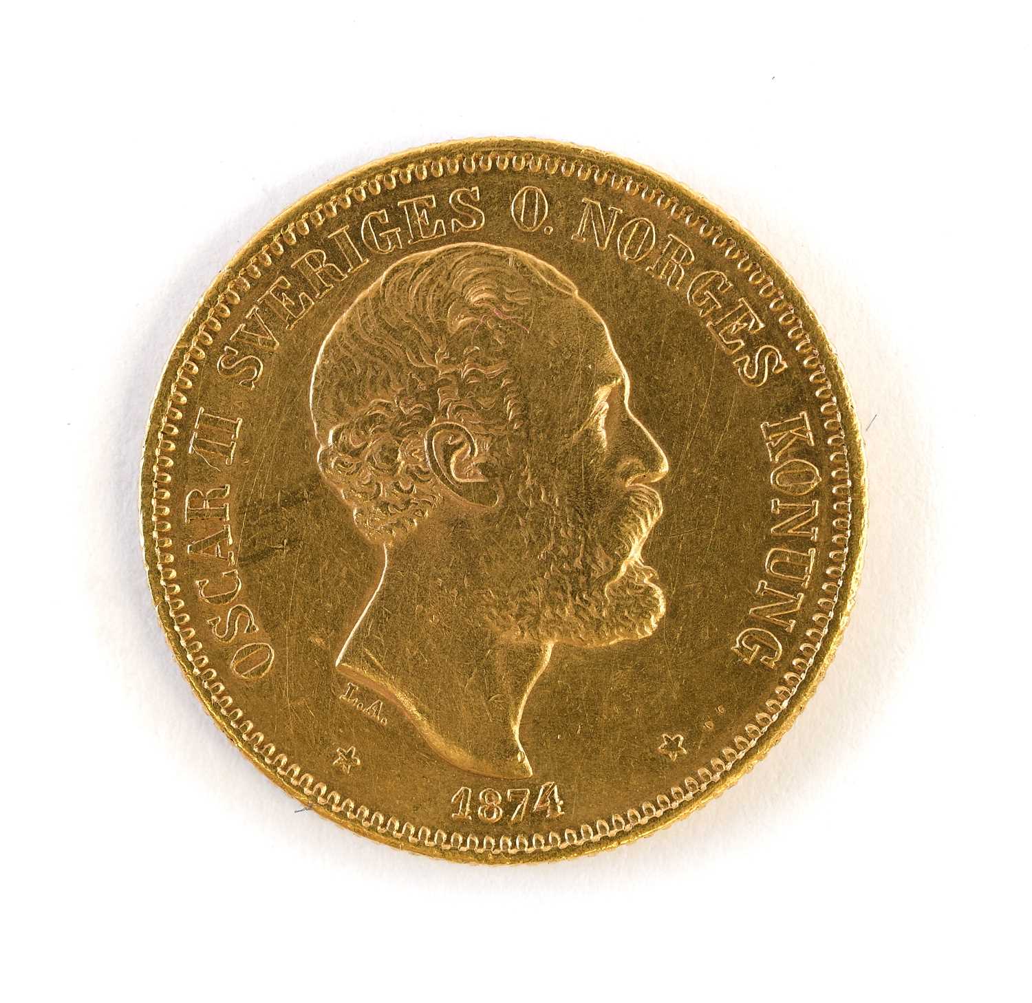 Lot 299 - Sweden, 20 Kroner 1874, (.900 Gold, 23mm,