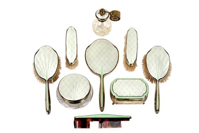 Lot 2318 - An Elizabeth II Silver and Enamel-Mounted Dressing-Table Service