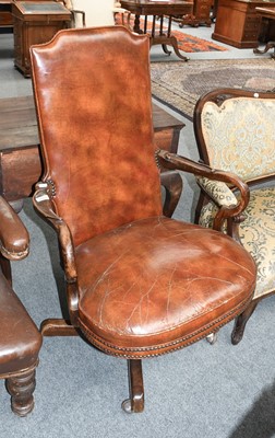 Lot 1252 - A Mahogany Framed Leather Office Chair, with...