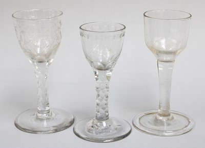 Lot 221 - Three 18th Century Wine Glasses, two with...