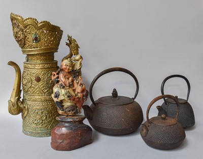 Lot 248 - Three Japanese Cast Iron Tea Kettles, Meiji...