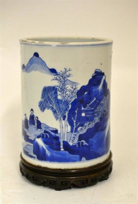 Lot 137 - A Chinese Porcelain Brush Pot, Bitong, Kangxi, of cylindrical form painted in underglaze blue...