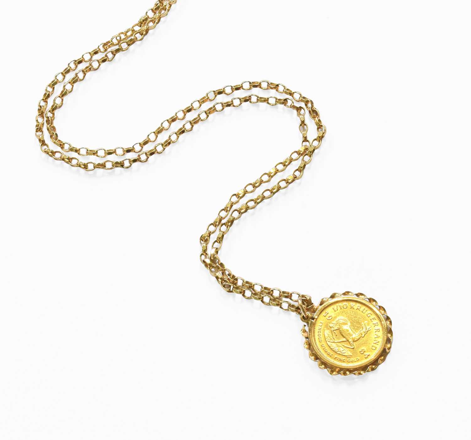 Lot 95 - A 1/10 Krugerrand Pendant on Chain, dated 1984,...