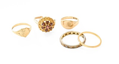 Lot 88 - Five Rings, including a 22 carat gold band...