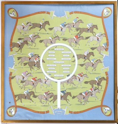 Lot 2203 - Hermes Silk Scarf, depicting race horses and...