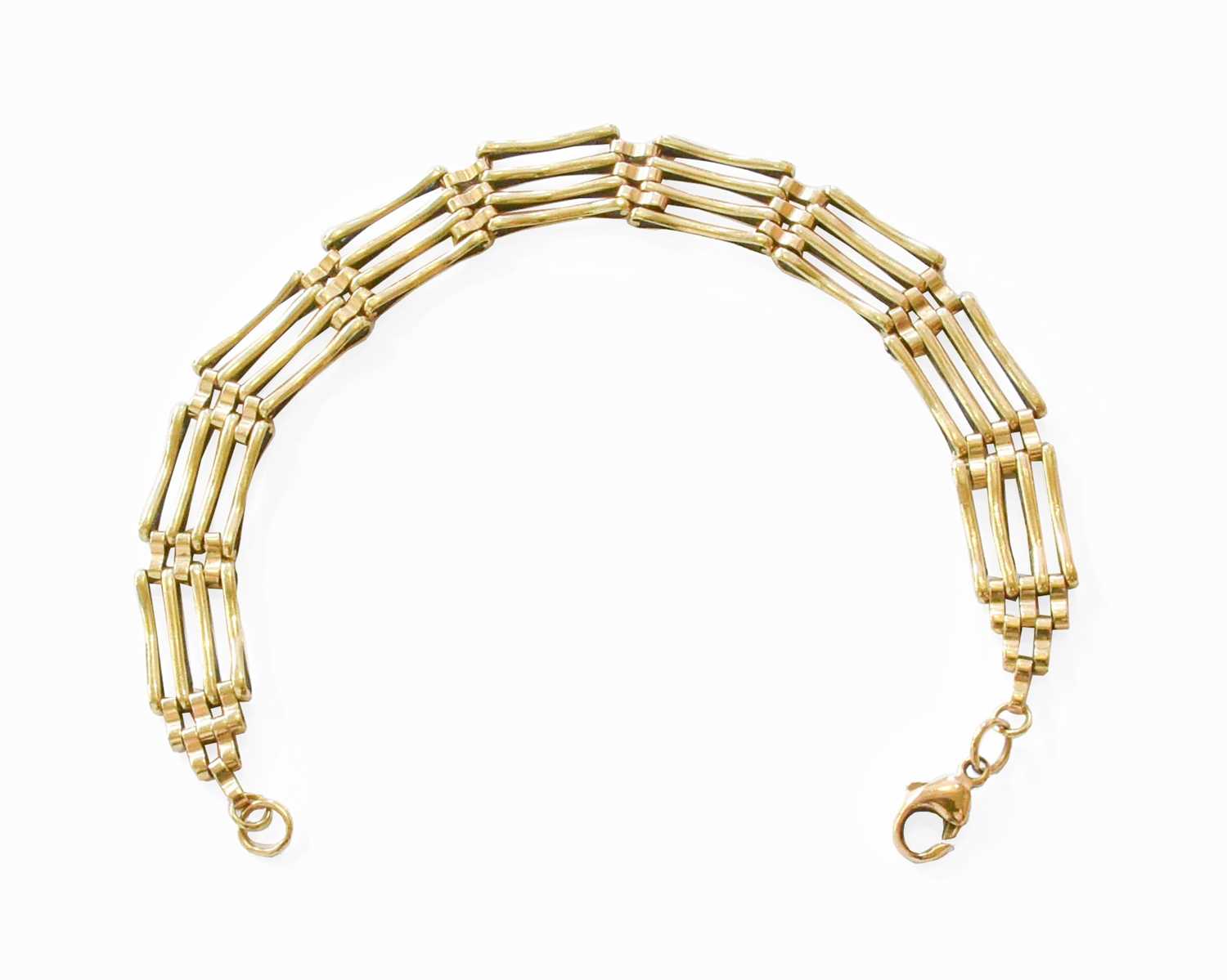 Lot 91 - A Gate Link Bracelet, clasp stamped '375',...