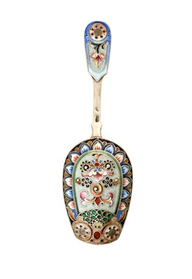 Lot 2256 - A Russian Silver and Enamel Caddy or Sugar-Spoon