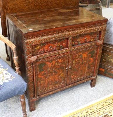 Lot 1134 - An Oriental Polychrome Two Drawer Side Cabinet,...