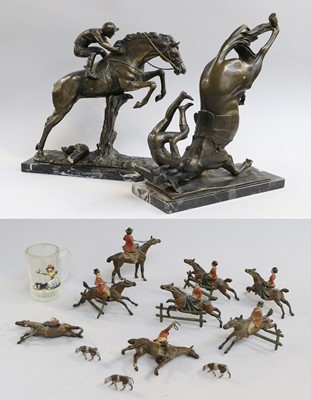 Lot 1345 - Two Bronzed Composite Equestrian Figures,...