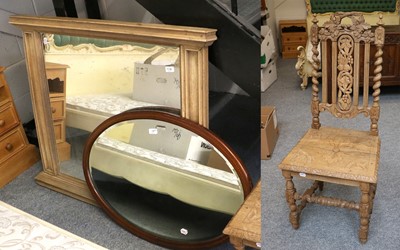 Lot 1138 - A Pine Framed Overmantel Mirror, 113cm by 93cm;...