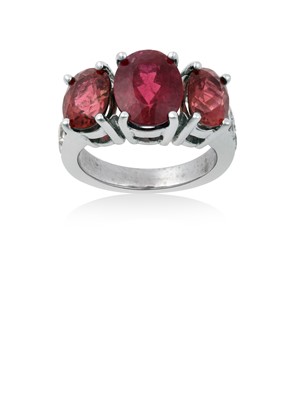 Lot 2125 - A Pink Tourmaline and Diamond Ring three...