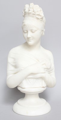 Lot 240 - A White Marble Bust of a Maiden, on a plinth...