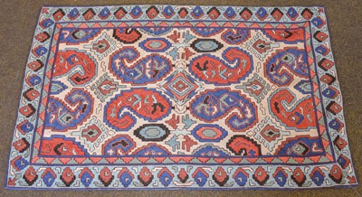 Lot 1022 - Kashmir Chain Stitch Rug, the brick red field...