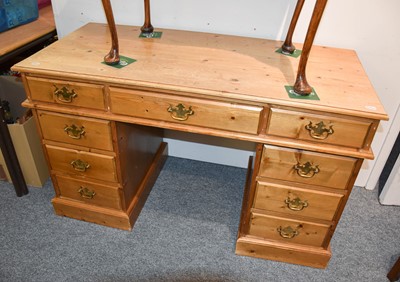 Lot 1081 - A Pine Twin Pedestal Desk, with moulded...