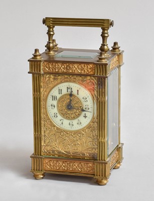 Lot 328 - A Brass Carriage Timepiece, circa 1900, single...