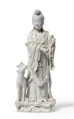 Lot 143 - A Chinese Blanc de Chine Figure of Xi Wangmu, Qing Dynasty, the standing goddess wearing long...