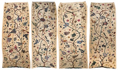 Lot 2136 - Two Pairs of Early 20th Century Crewelwork...