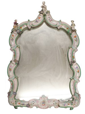 Lot 81 - A German Porcelain Mounted Wall Mirror, late...
