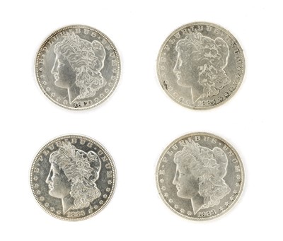 Lot 123 - USA, 4 x Morgan Silver Dollars comprising:...