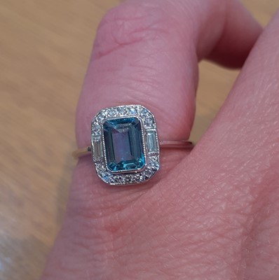 Lot 2022 - An Art Deco Style Aquamarine and Diamond Ring...