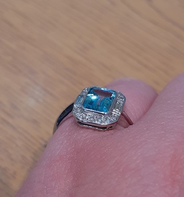 Lot 2022 - An Art Deco Style Aquamarine and Diamond Ring...