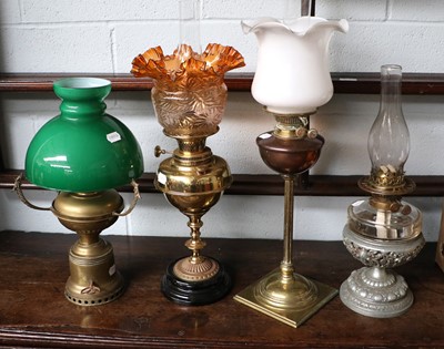 Lot 393 - Five Oil Lamps, comprising a Wanzer Patent oil...