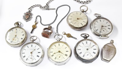 Lot 185 - Five Silver Open Faced Pocket Watches, Silver...