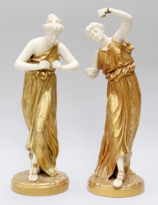 Lot 297 - Two Royal Worcester Gilt and Blush Ivory...