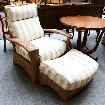 Lot 1177 - A Pair of Rattan Garden Armchairs, with squab...