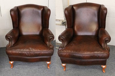 Lot 1142 - A Pair of Reproduction Wing-Back Armchairs,...