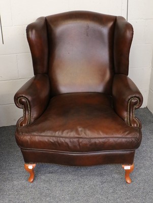Lot 1142 - A Pair of Reproduction Wing-Back Armchairs,...