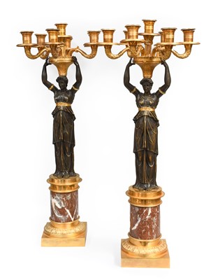 Lot 356 - ~ A Pair of Gilt and Patinated Bronze...