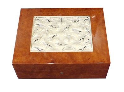 Lot 35 - A Lalique Glass and Burr Madrona Humidor,...