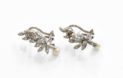 Lot 86 - A Pair of Diamond and Cultured Pearl Spray...