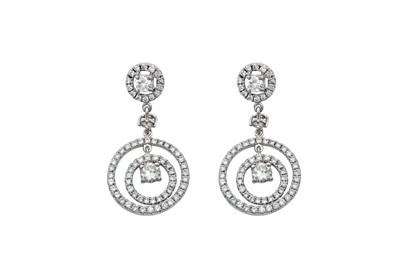 Lot 2024 - A Pair of Diamond Drop Earrings the round...