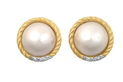 Lot 2189 - A Pair of 9 Carat Gold Mabe Pearl and Diamond...