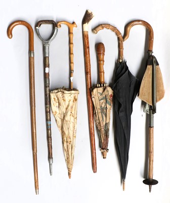 Lot 458 - Two Shooting Sticks, a walking stick...