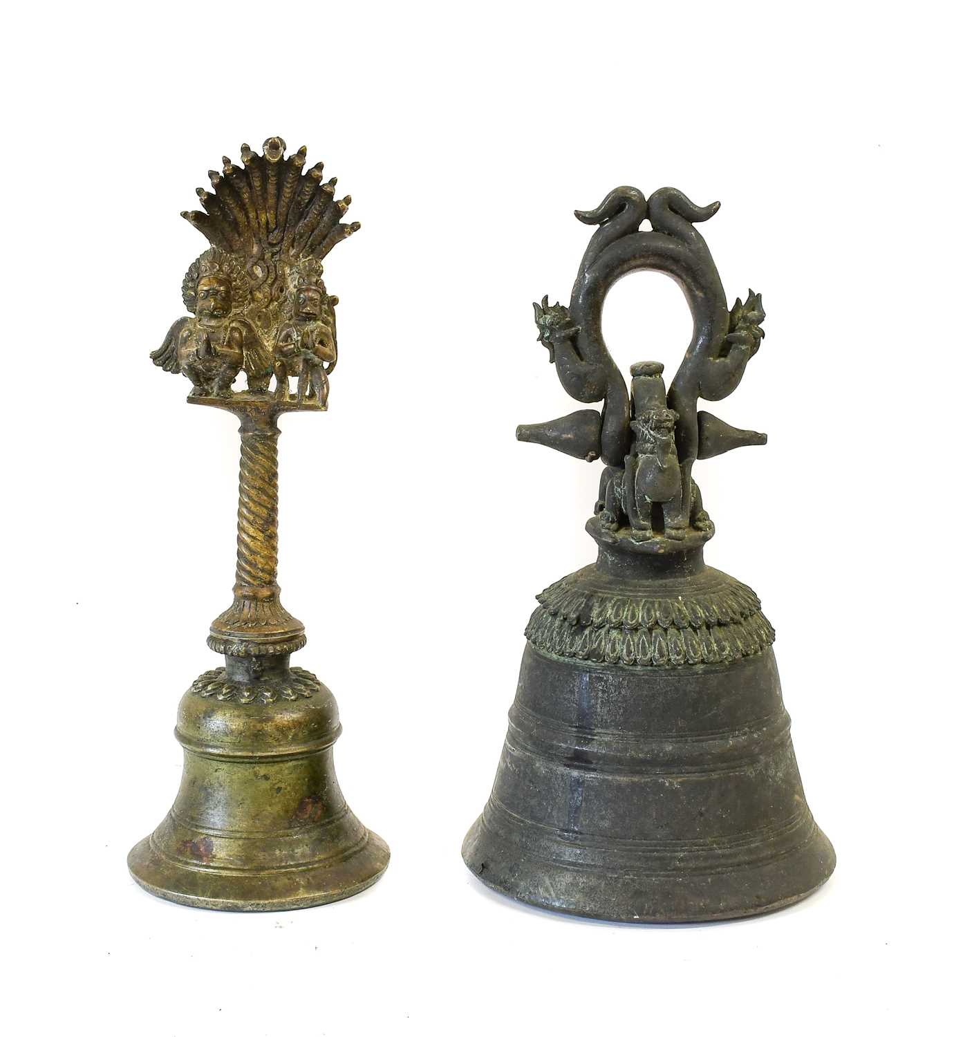 Lot 1259 - An Indian Bronze Bell, with fan cresting of...