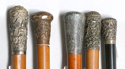 Lot 454 - Four 19th Century Malacca Walking Canes, with...