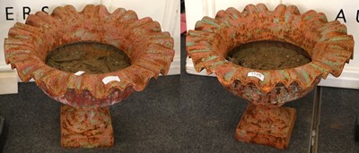 Lot 1125 - Pair of Cast Iron Garden Urns, with gadrooned...