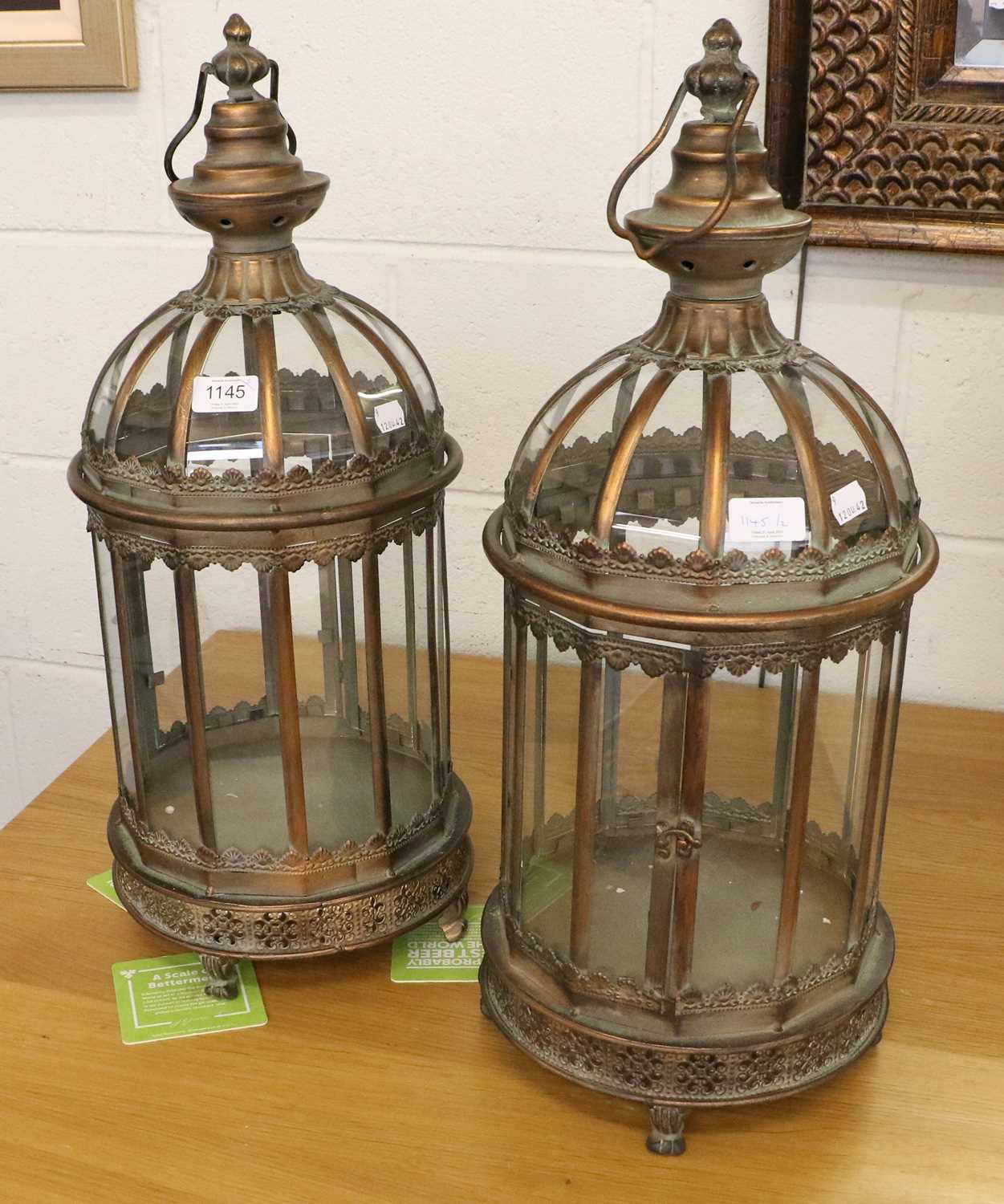 Lot 1145 - A Pair of Dome top lanterns, with piereced...