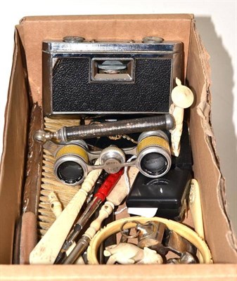Lot 16 - Collection of Stanhopes, quantity of ivory and silver, pair of opera glasses and binoculars