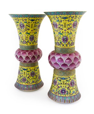 Lot 111 - A Pair of Chinese Porcelain Beaker Vases (Gu),...